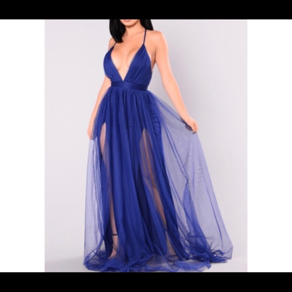 Royal Blue Tulle Open Back Prom Dress NWT